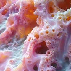Wall Mural - a vibrant abstract texture featuring pink and orange hues, resembling bubbly organic formations. per