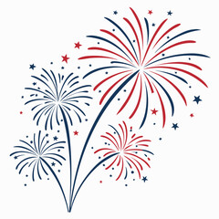 Red blue fireworks exploding with stars celebration explosion