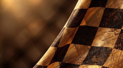 Wall Mural - waving checkered flag in golden hues creates dynamic and vibrant atmosphere, symbolizing victory and