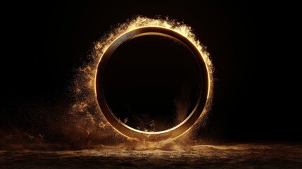 Wall Mural - glowing abstract circle surrounded by swirling energy and dust creates captivating visual effect
