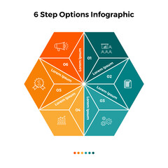 Wall Mural - venn diagram infographic circular with 6 options. hexagon chart that can be used for business analyt