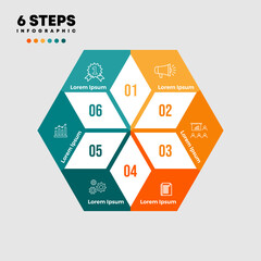 Wall Mural - venn diagram infographic circular with 6 options. hexagon chart that can be used for business analyt