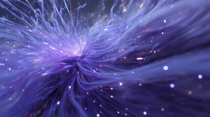 Intricate purple abstract design with glowing particles.