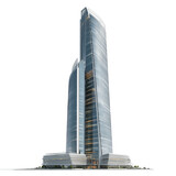 Modern architectural design of a tall glass skyscraper building against  isolated on white transparent background PNG