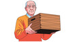 © NaoinStudio - Mature Man Holding Wooden Box Cartoon Vector Illustration for Creative Use