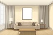 © Adikx - Beige living room interior with blank frame