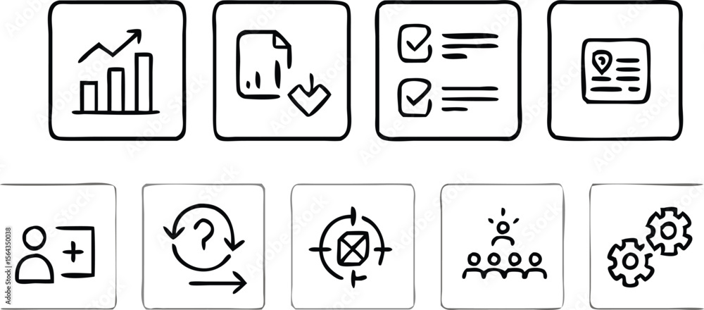 Analysis business process and Message icon set. Enterprise, analysis ...