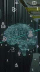 Wall Mural - animation of ai data processing and brain over computer servers