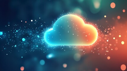 Wall Mural - glowing cloud symbol on dark background with bokeh lights, representing data storage, network, or co