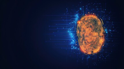 Poster - glowing fingerprint on digital circuit board background.