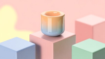 Wall Mural - gradient cylinder on pastel blocks soft
