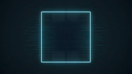 Digital Square Portal, Neon Grid Interface, Futuristic Tech Frame
