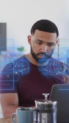 Wall Mural - animation of light and data over man using smartphone and laptop