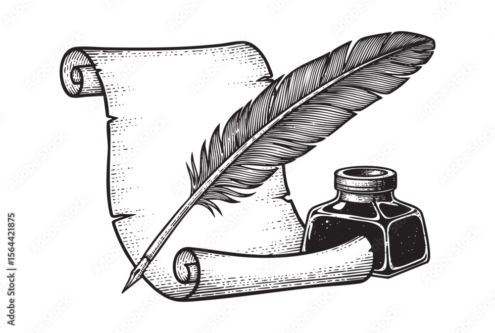feather pen quill ink vintage engraving vector style Stock Vector ...