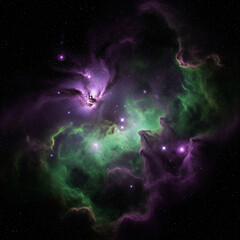 Wall Mural - abstract space background with stars. cosmic nebula with purple and green gaseous clouds in dark night sky.