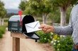 © kardaska - Farmer sending mail by placing envelope in mailbox
