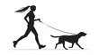 © Rinku - Woman with ponytail running with her dog on a leash silhouette