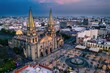 Guadalajara Cathedral aerial view at dusk.