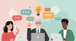 © Aylena - Diverse team brainstorming with lightbulb idea and communication speech bubbles graphic