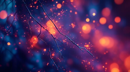 Wall Mural - A mesmerizing composition of glowing orbs and ethereal branches. This vibrant scene inspires creativity and wonder. Perfect for artistic themes and digital projects. Generative AI.