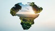 © Watcharaporn - Creative silhouette of the African continent filled with lush green landscape and vibrant sunset sky