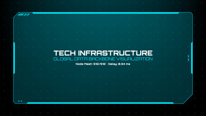 Tech infrastructure global data backbone visualization with HUD interface. Futuristic digital concept for network analysis.