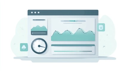 A flat design web dashboard showing multiple data visualizations