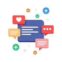 Social media communication icons with chat bubbles likes and checkmarks