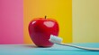 © Musarat - Vibrant red apple rests with a toothbrush, promoting dental health and healthy eating habits