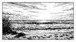 © Reytr - Beautiful Coastal Beach Landscape During Sunset or Sunrise Black and White Outline Line Art Drawing