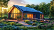 © ImaxStock - Modern eco house with solar panels at dusk perfect for green architecture promotions or sustainable housing projects
