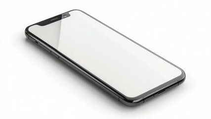 A close-up shot of a cell phone on a white surface, suitable for use in presentations or e-commerce product displays