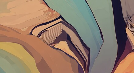 Wall Mural - abstract depiction of layered earth formations with warm and cool color palettes