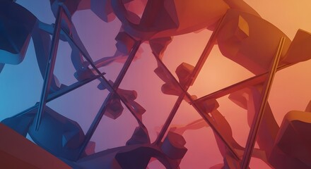 Wall Mural - abstract geometric shapes with bluetoorange gradient lighting