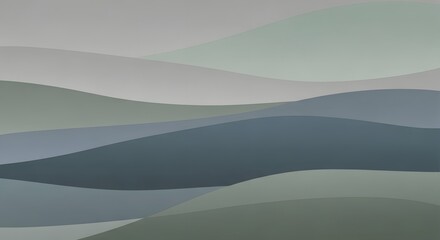 Wall Mural - abstract landscape with layered waves of muted green and blue