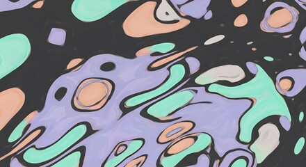 Wall Mural - abstract organic shapes with pastel colors on a dark background