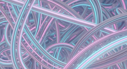 Wall Mural - abstract tangle of pastel pink and cyan glowing tubes