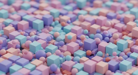 Wall Mural - pastel cubes and spheres filling the frame with soft focus