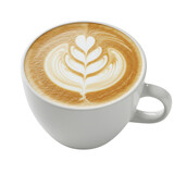 A delicious cup of coffee with intricate latte art foam pattern isolated on transparent background