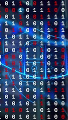 Wall Mural - animation of lock in shield with dna helix and binary codes over abstract pattern