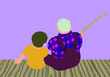 © Connect Images - A grandfather and grandson sitting on a wooden pier, fishing together. A moment of family bonding and shared leisure.