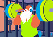 © Connect Images - Illustration of a bearded man in a gym lifting a heavy barbell with vibrant colors.   Illustration