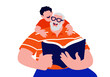© Connect Images - Elderly man reads book to smiling child with a hug on a white background Illustration