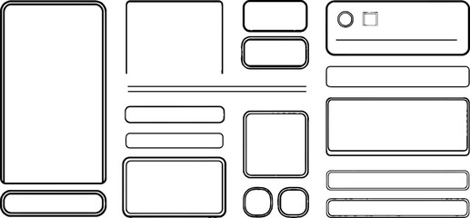 Technical interface wireframe elements for web and app design projects