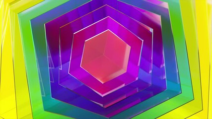 Wall Mural - glassy hexagonal shapes create a mesmerizing tunnel effect, rotating slightly and shifting colors fr