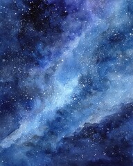 Wall Mural - Celestial Watercolor. Abstract Night Sky Illustration with Bright Cosmos and Stars