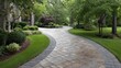 © Mykola - Driveway Pavers: Alternating Brown Brick Pavers in Curved Arc Design