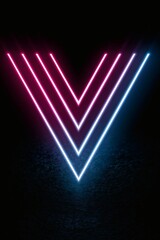 Wall Mural - neon v shape lines, glowing futuristic pattern, retro synthwave background