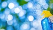 © Bekode - Person spraying cleaning solution outdoors.