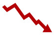 © SHALENA - Red arrow graph, business stock market investment down fall direction loss stock market crash 2025, Down fall trend red arrow graph, Red arrow chart graph in downward direction, concept of stock marke